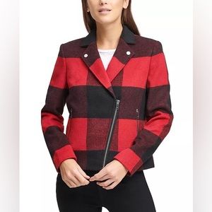 NWOT DKNY Buffalo Check Plaid Moto Jacket S